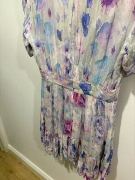 The Kooples Printed Short Dress with Frills Abstract Floral Pastel Mini Dress - Picture 10 of 12